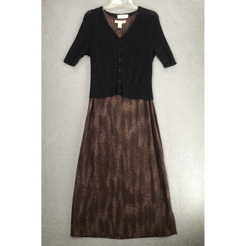 Norton McNaughton Sleeveless Maxi Dress w Short Sleeve Sweater Size L Leopard